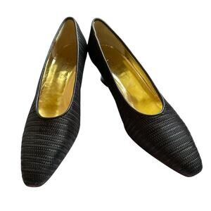 Palomo Vintage Women's Black Textured Leather Pumps Size 8.5 AA Formal Heel